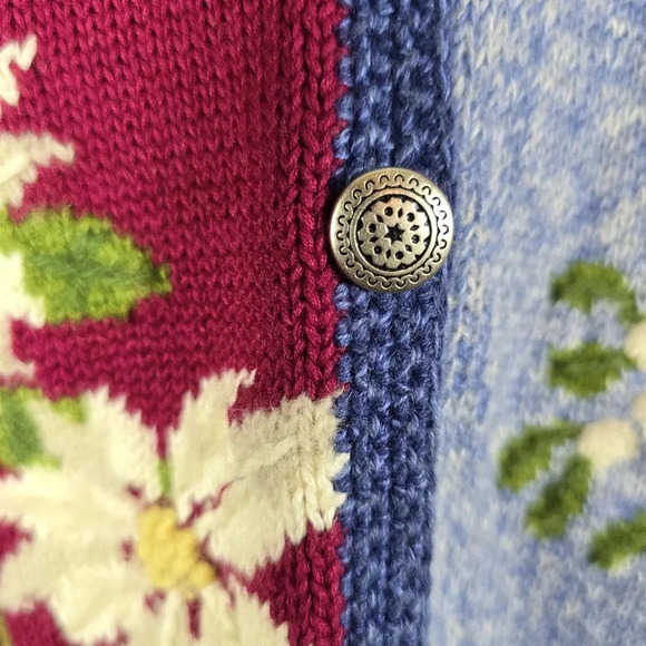 Northern Isles Vintage Christmas Holiday Poinsettia Patchwork Cardigan Size M - Picture 6 of 11